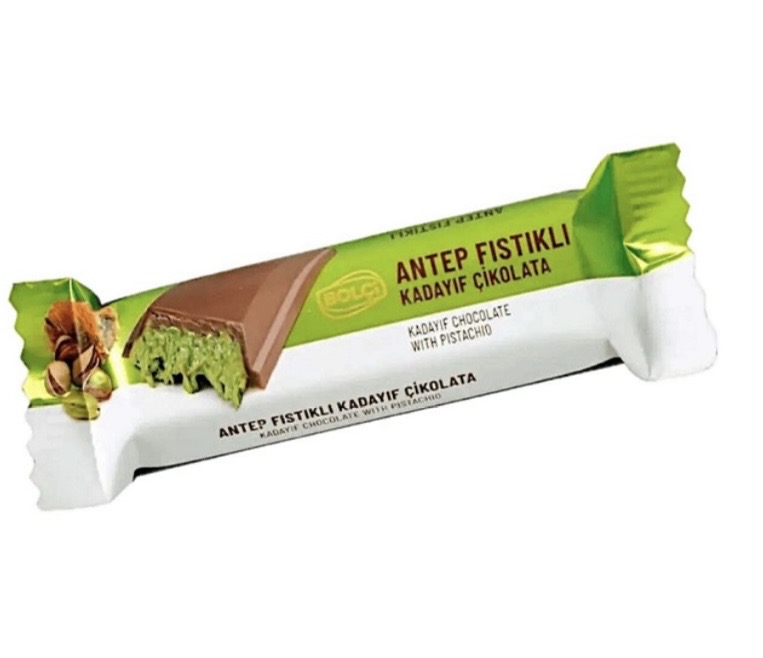 Шоколад Дубайський Батончик Bolci Dubai Kadayif Chocolate with Pistachio молочний з фісташками та Кадаїфом 30г