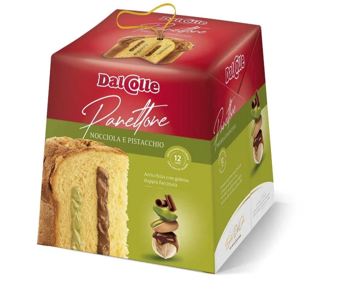 Панеттоне Dalcolle Panettone Cioccolato Nocciola Pistacchio Далколле Шоколадний фундук з фісташками Бокс з ручкою 750г