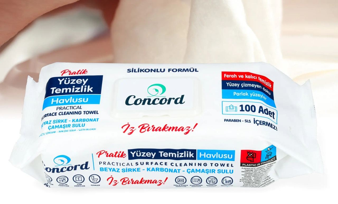 Серветки для прибирання Універсальні Atlas Concord Surface Cleaning Towel Karbonat Конкорд Вологі Оцет та Сода з Клапаном 100шт