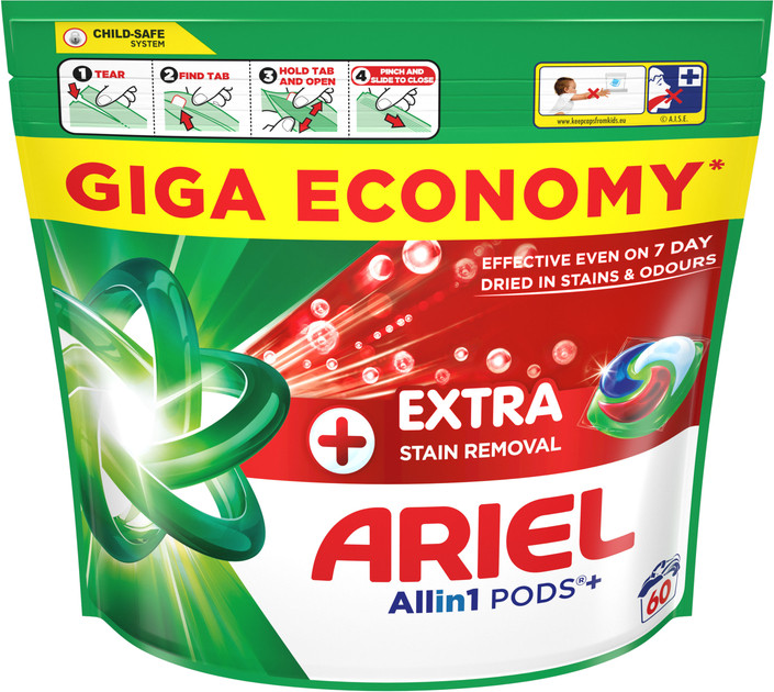 Капсули для прання 4в1 Універсальні Ariel Pods+ All-in-1 Extra Stain Removal Арієль ЕкстраСила Виведення плям 60шт