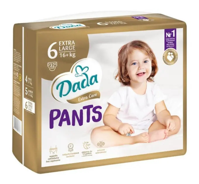 Підгузники Трусики з манжетами Суперабсорбуючі DADA Extra Care Pants 6 Extra Large Дада памперси вага від 16+кг Гіпоалергенні 32шт