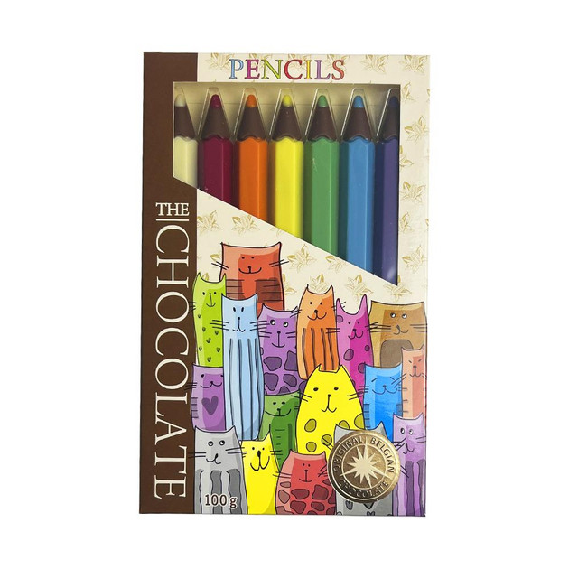 Олівці Шоколадні різнокольорові TheChocolate Pencils Belgium Gift Box Cats Бельгійський шоколад Молочний 7 Кольорів Кішки 100г