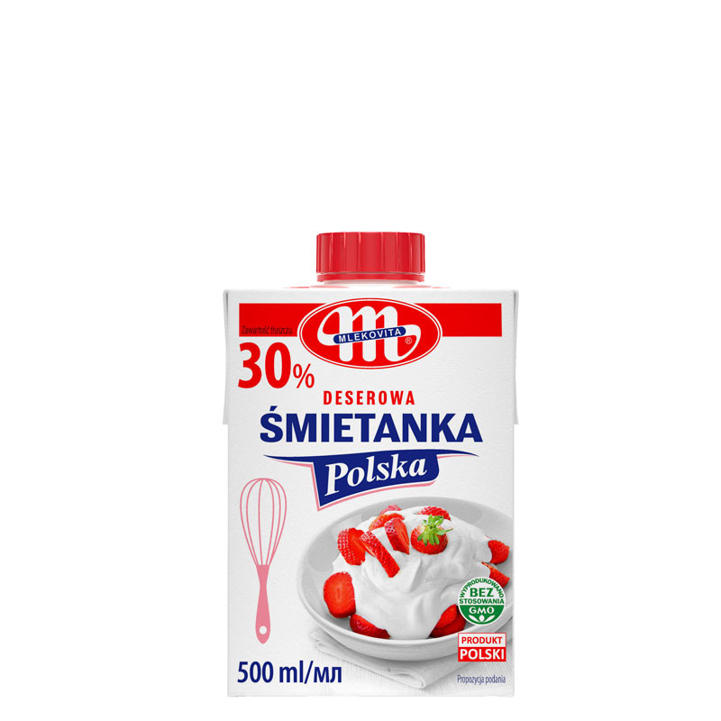 Вершки рідкі Mlekovita Smietanka Deserowa Polska 30% Млековіта сметанка Десертна Ультрапастеризовані Тетрапак 500л