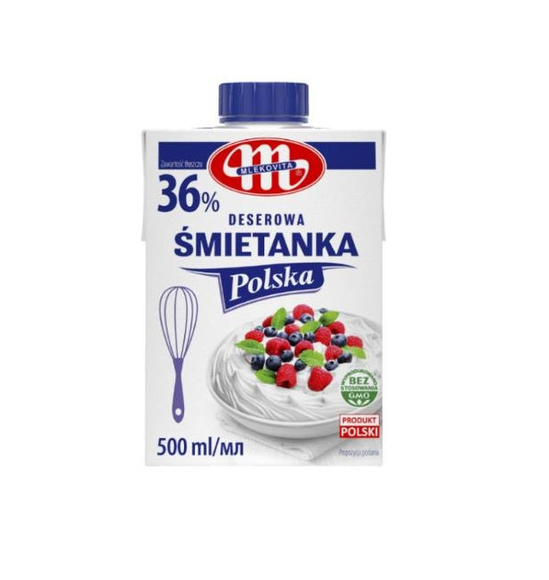 Вершки рідкі Mlekovita Smietanka Deserowa Polska 36% Млековіта сметанка Десертна Ультрапастеризовані Тетрапак 500л