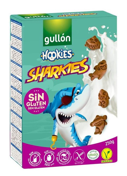 Дитяче печиво Безлактозне Фігурне Gullon Hookies Sharkies mini Cereals Гуллон міні Пластівці Злакові мультяшні Герої Коробка 250г