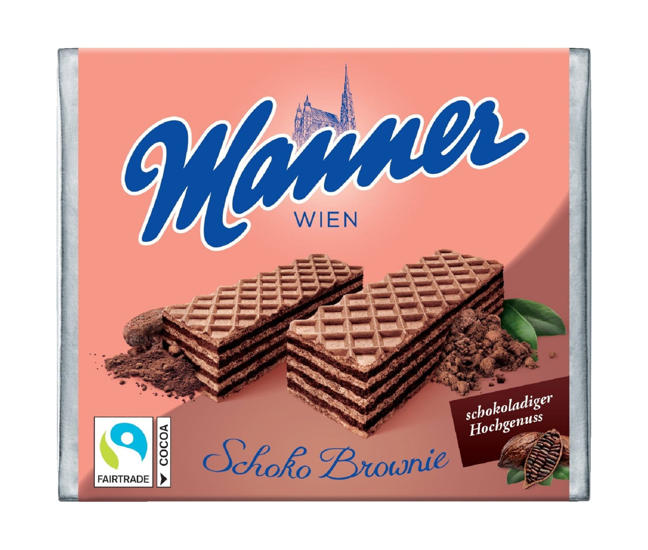 Вафлі сендвіч Шоколадні Manner Wien Schoko Brownie Маннер ВІденьські з какао-кремом 4шт 300г