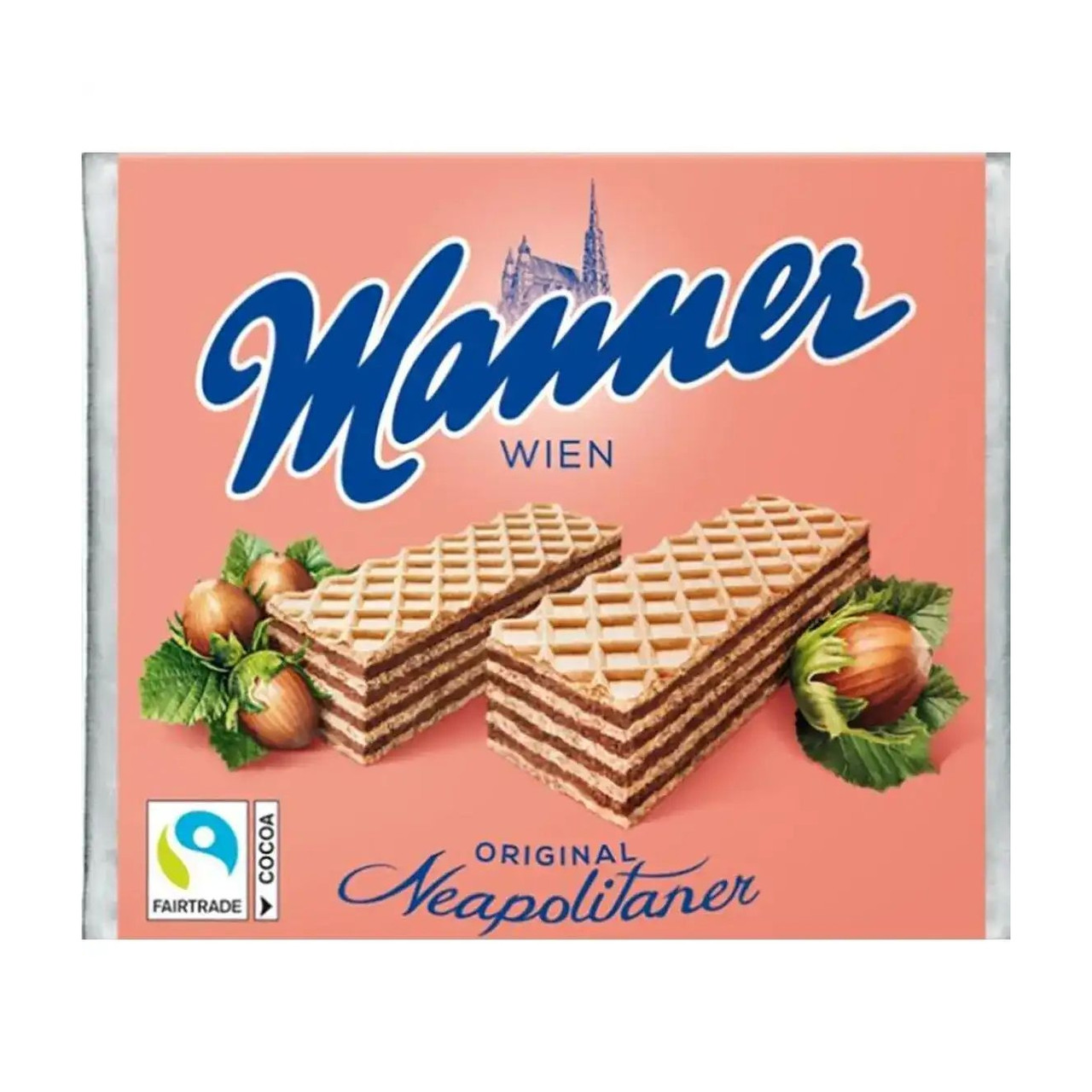 Вафлі сендвіч Шоколадні Manner Wien Original Neapolitaner Маннер ВІденьські Класичні з шоколадно горіховим Кремом 4шт 300г