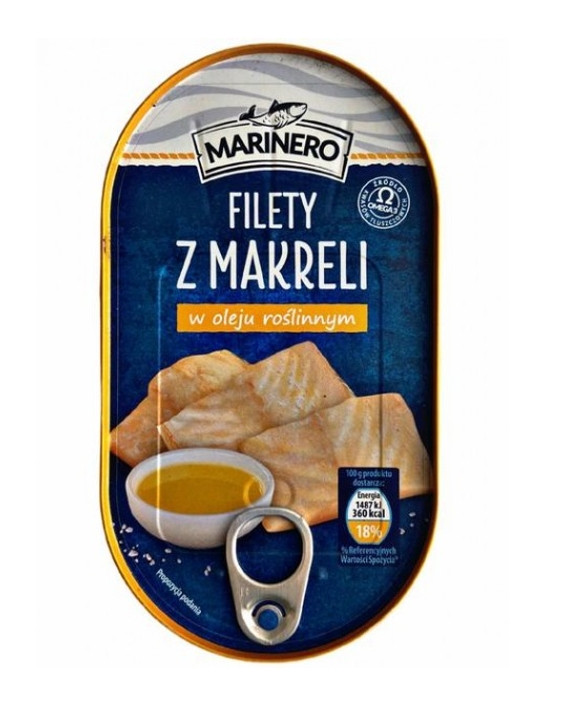 Макрель філе в Соняшниковій олії Marinero Filety Makreli w oleju roslinnym Марінеро скумбрія шматочки Євробанка 170г