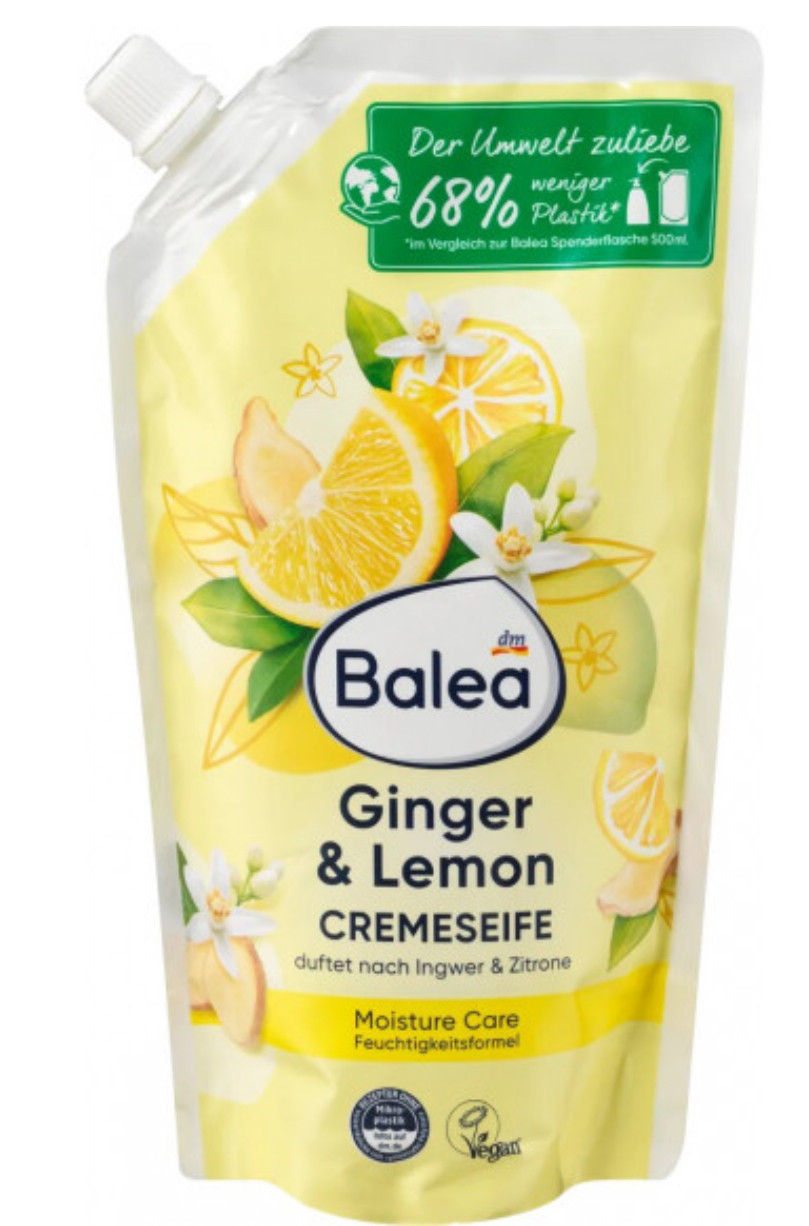 Крем-мило рідке Зволожуюче Balea Ginger&Lemon Cremeseife Moisture Care Балеа з ароматом Імбіря та Лимона Запаска 500мл