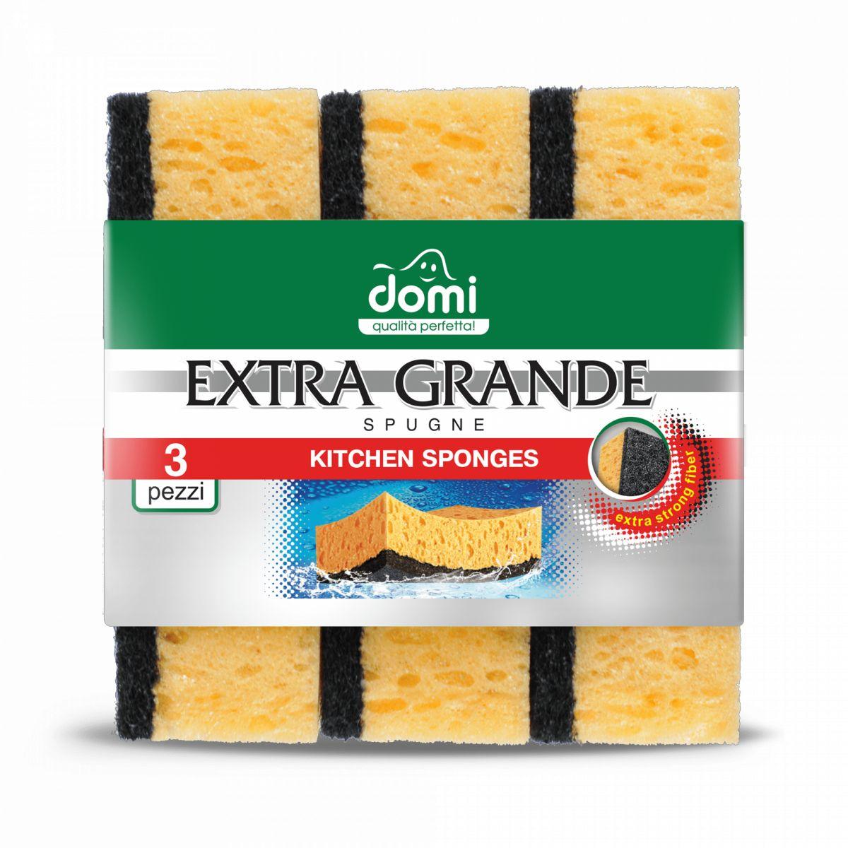 Губки кухонні Універсальні Domi Extra Grande Kitchen Sponges Strong Fiber Домі Екстра Міцне волокно Двохшарове полотно 3шт