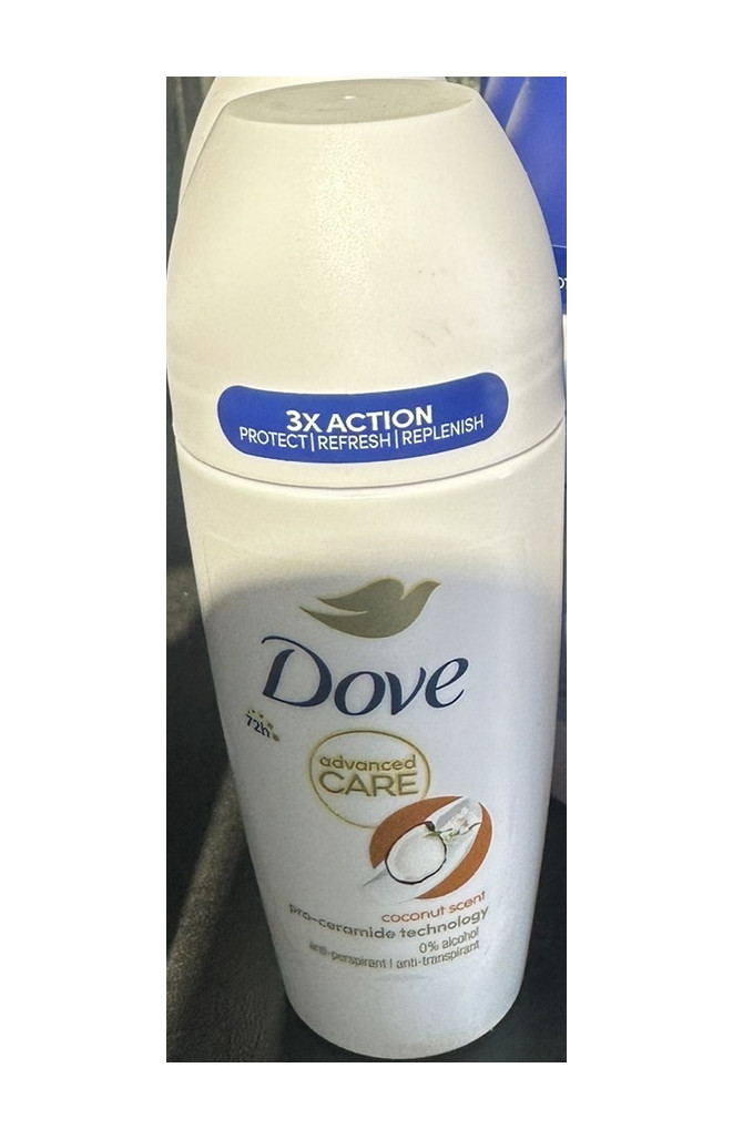 Антиперспірант жіночий Шариковий Dove Advanced Care antiperspirant Coconut 72h 3xAction Pro-ceramid Дав широкий Догляд Кокос 150мл