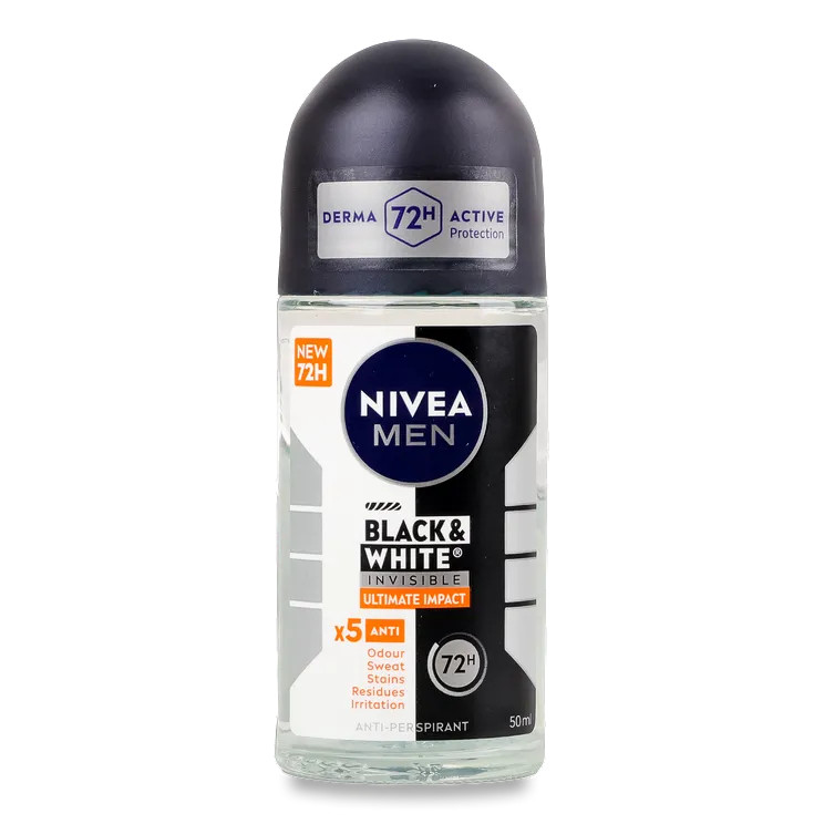 Антиперспірант Шариковий Nivea MEN Black&White Invisible Ultimate impact Derma Protect 72h Нівеа невидимий Кінцевий вплив 50мл