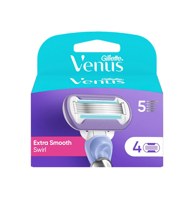 Касети Леза змінні Бритви Жіночі Gillette Venus Extra Smooth Swirl Skin cushion Картріджі одноразові Змащувальна змужка 5лез 4шт