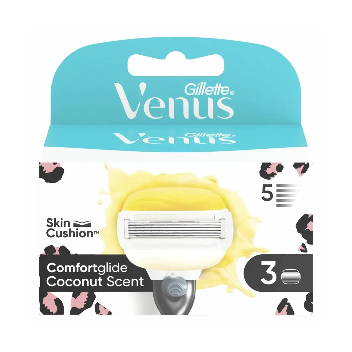 Касети Леза змінні Бритви Жіночі Gillette Venus Comfortglide Skin cushion Coconut Картріджі одноразові Змащувальна змужка Кокос 5лез 3шт