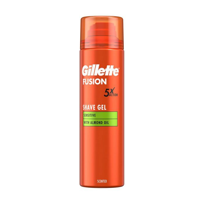 Гель для Гоління Чоловічий з Дозатором Gillette Fusion Shave Gel Sensitive 5xAction Джілет Сенсітів Чутлива Шкіра Мигдаль 200мл