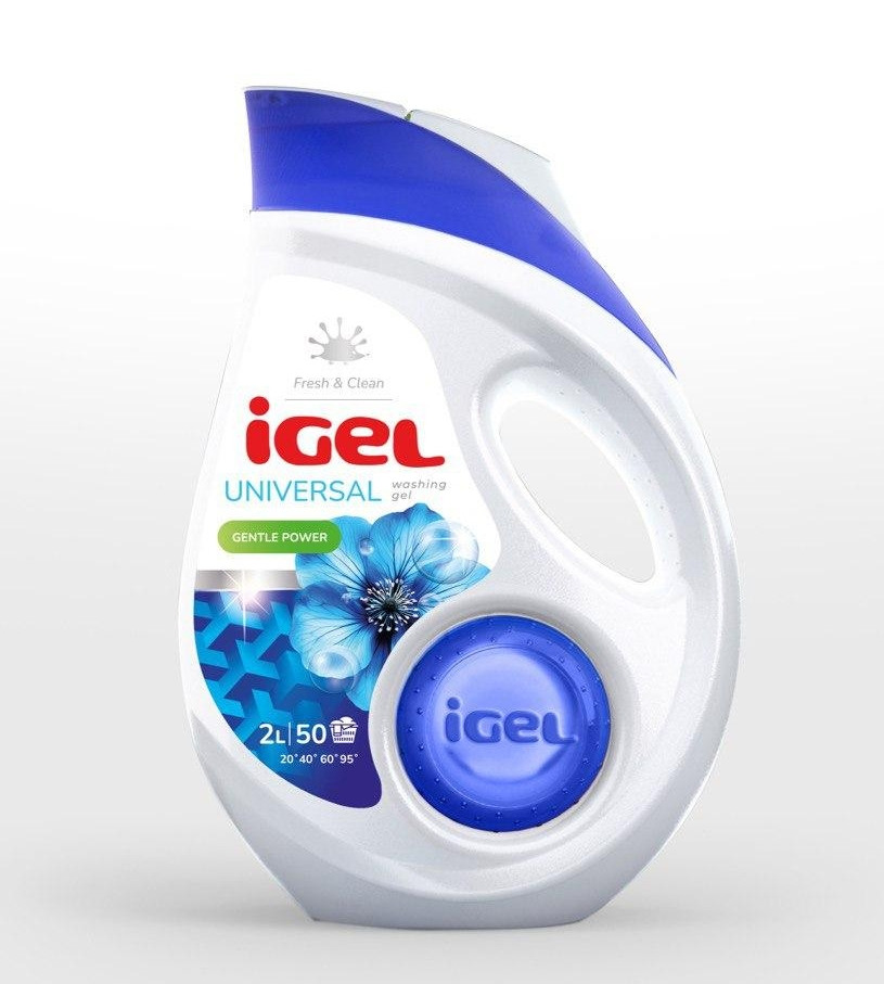 Гель для прання Універсальний IGeL Fresh&Clean Washing Gel Gentle Power Universal Айгель Сині квіти Ковпачок Дозатор 50прань 2л