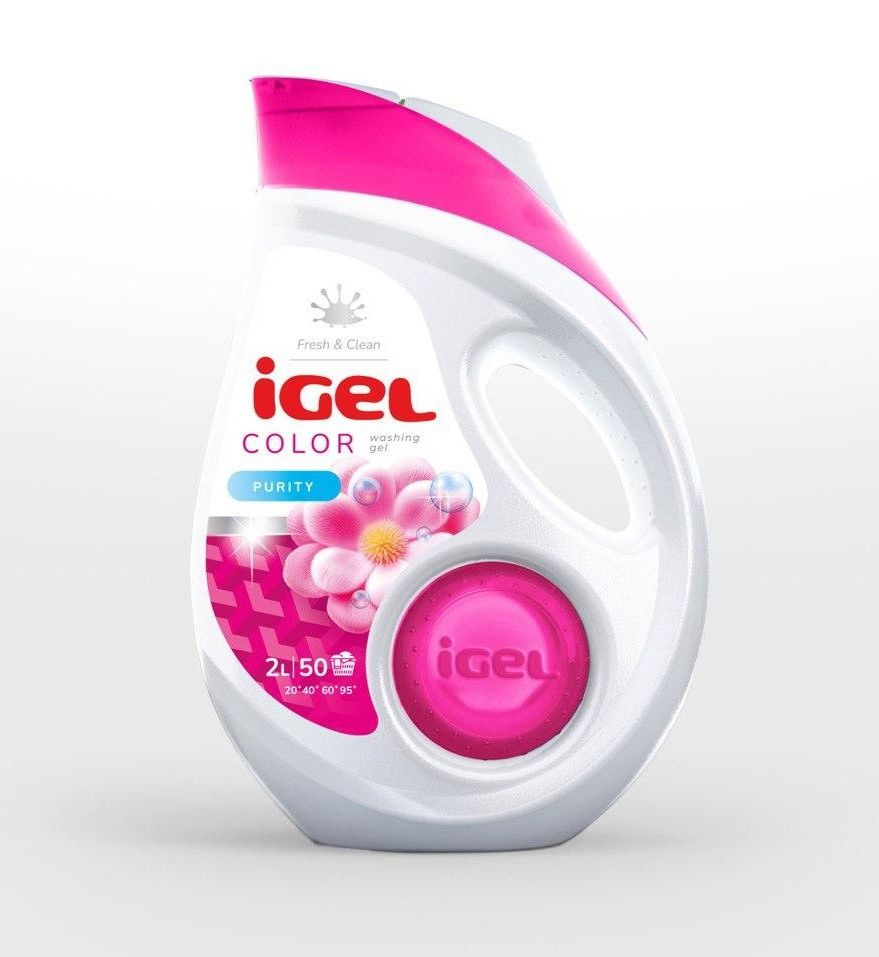 Гель для прання Кольоровий IGeL Fresh&Clean Washing Gel Purity Color Айгель колор Рожеві квіти Ковпачок Дозатор 50прань 2л