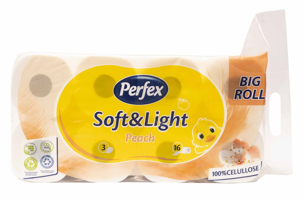 Туалетний папір у Рулонах Perfex Soft&Light Big Roll 100% Cellulose Peach Перфекс трьохшаровий Целюлоза аромат Персик 16шт