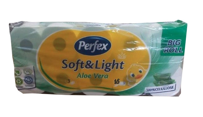 Туалетний папір у Рулонах Perfex Soft&Light Big Roll 100% Cellulose Aloe Vera Перфекс трьохшаровий Целюлоза аромат Алое Вера 16шт