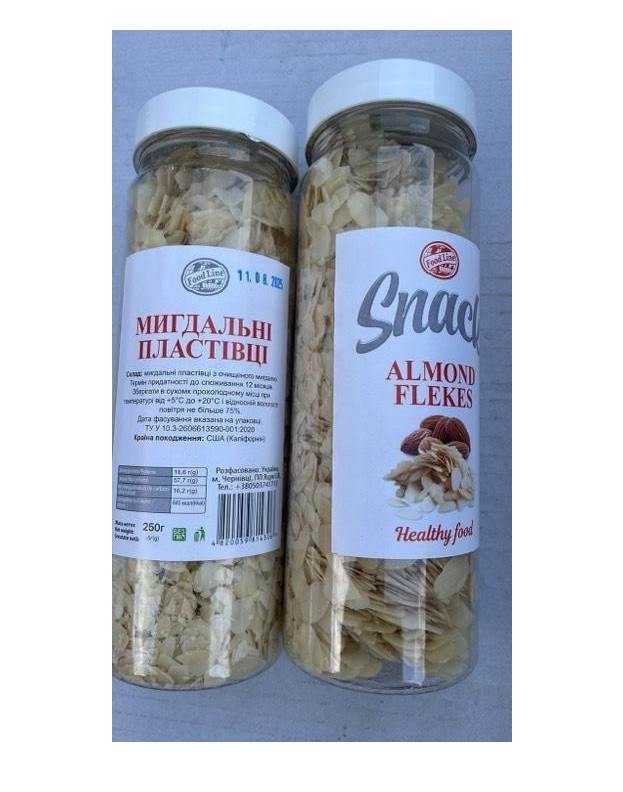 Пластівці з Мигдалю Чіпси Food line Healthy Food Fitness Snack Almond Flekes Фуд лайн фітнес з Очищеного мигдалю Баночка 250г