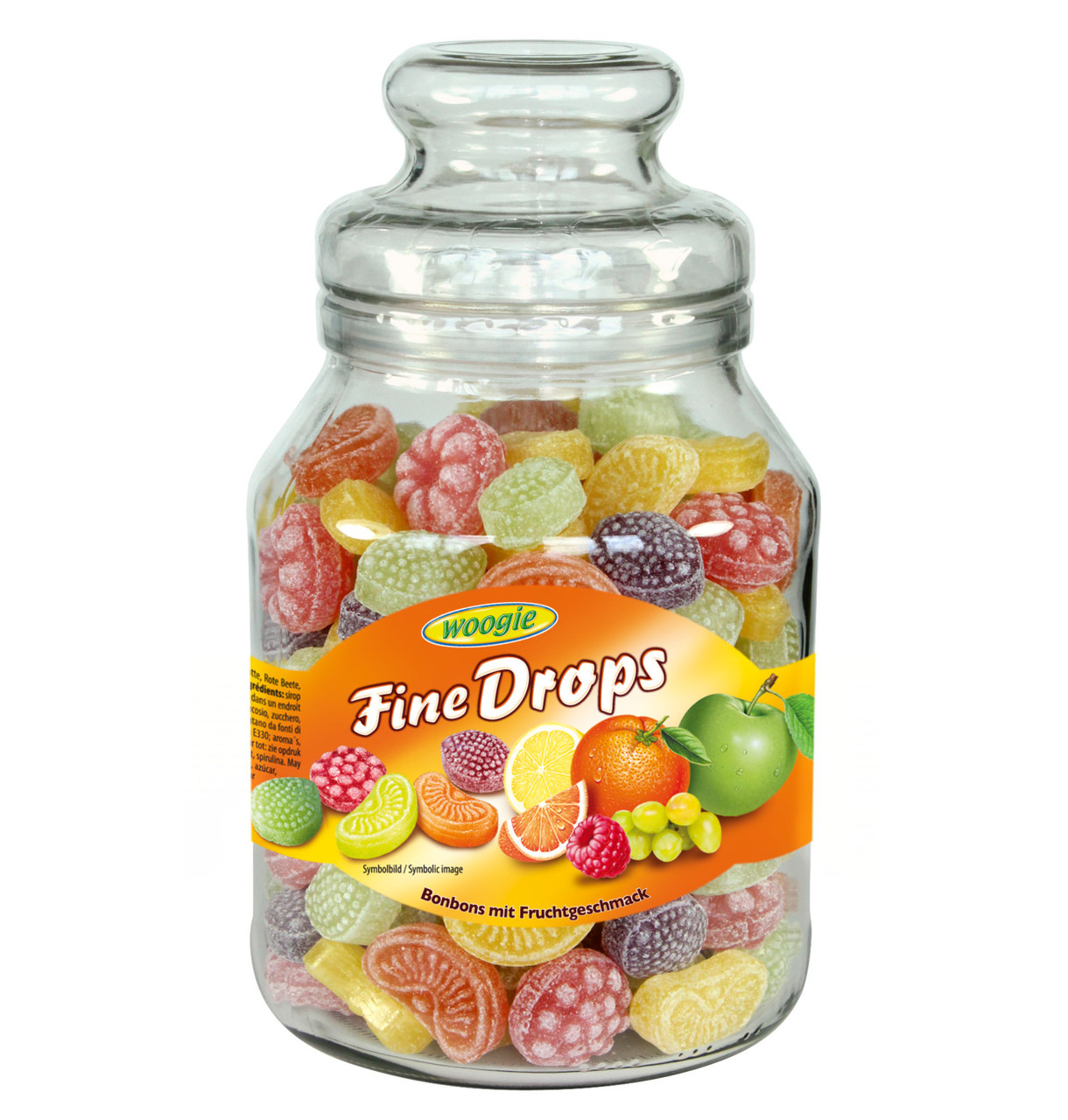 Льодяники мікс Woogie Fine Drops Fruit Mix Вугі Файндропс фруктові Асорті склобанка з Кришкою 966г