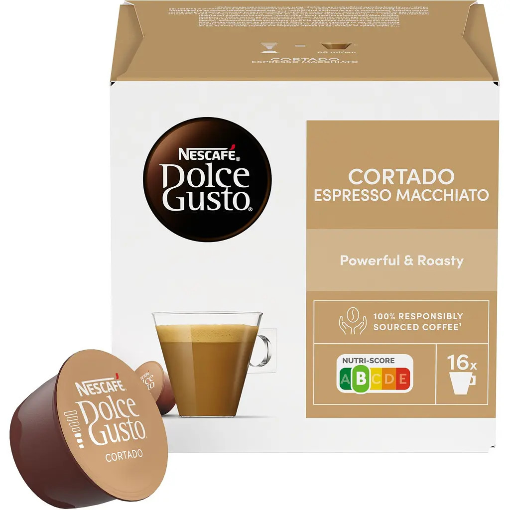 Кава мелена в Капсулах Nescafe Dolce Gusto Cortado Espresso Macchiato Powerful&Roasty Нескафе Потужний і обсмажений 16шт 100г