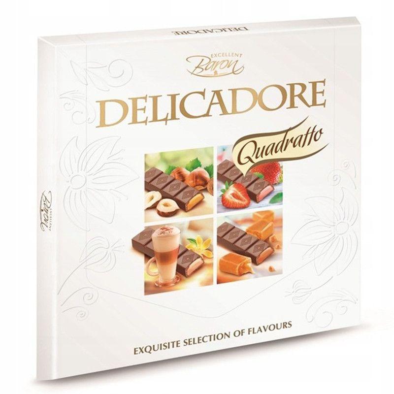 Шоколад Квадрат Baron Delicadore Quadratto Excellent Барон Делікадор 4види міні плитки 16шт 200г