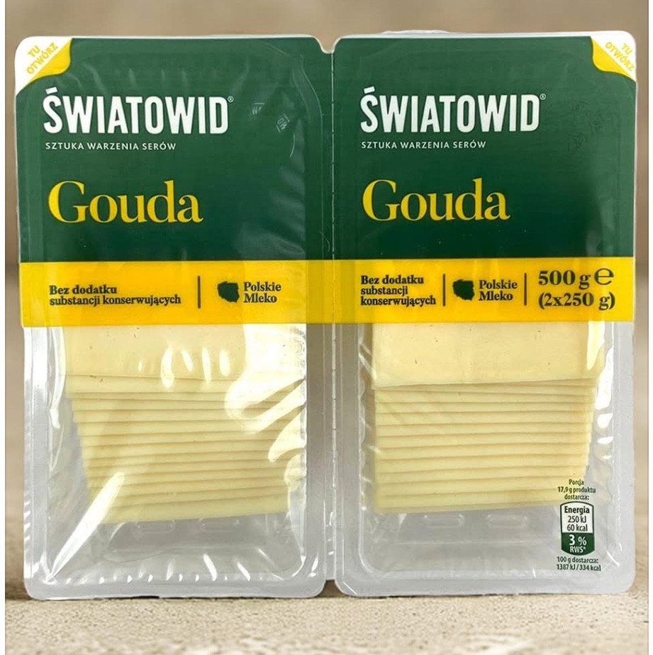 Сир Гауда нарізка Swiatowid Gauda 2pieces Святовід Гауда слайси 2шт 500г
