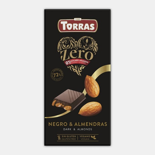 Шоколад Чорний без Глютену Torras Zero Dark&Almonds Chocolate 72% Cacao Торас Зеро Чорний з Мигдалем Плитка 150г