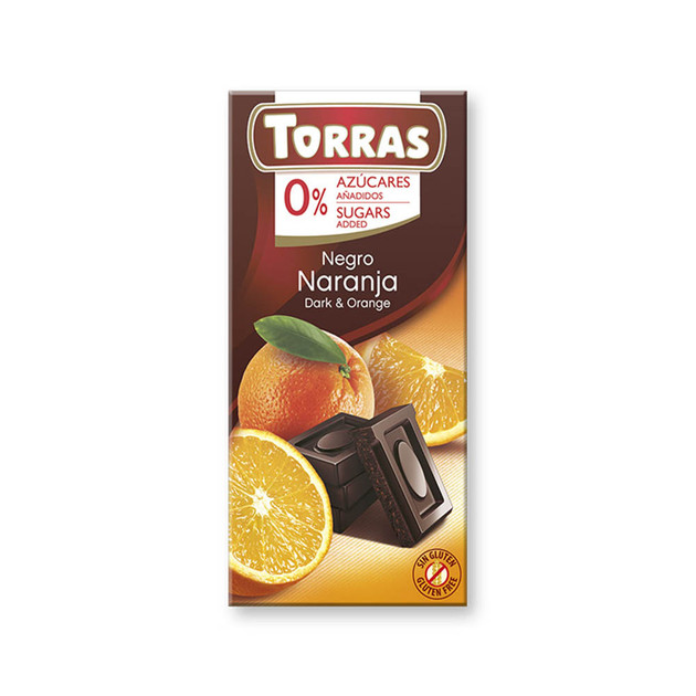 Шоколад Чорний без Глютену Torras Negro Dark&Orange Naranja Chocolate 0%Sugar Торас Чорний з Апельсином Плитка 75г