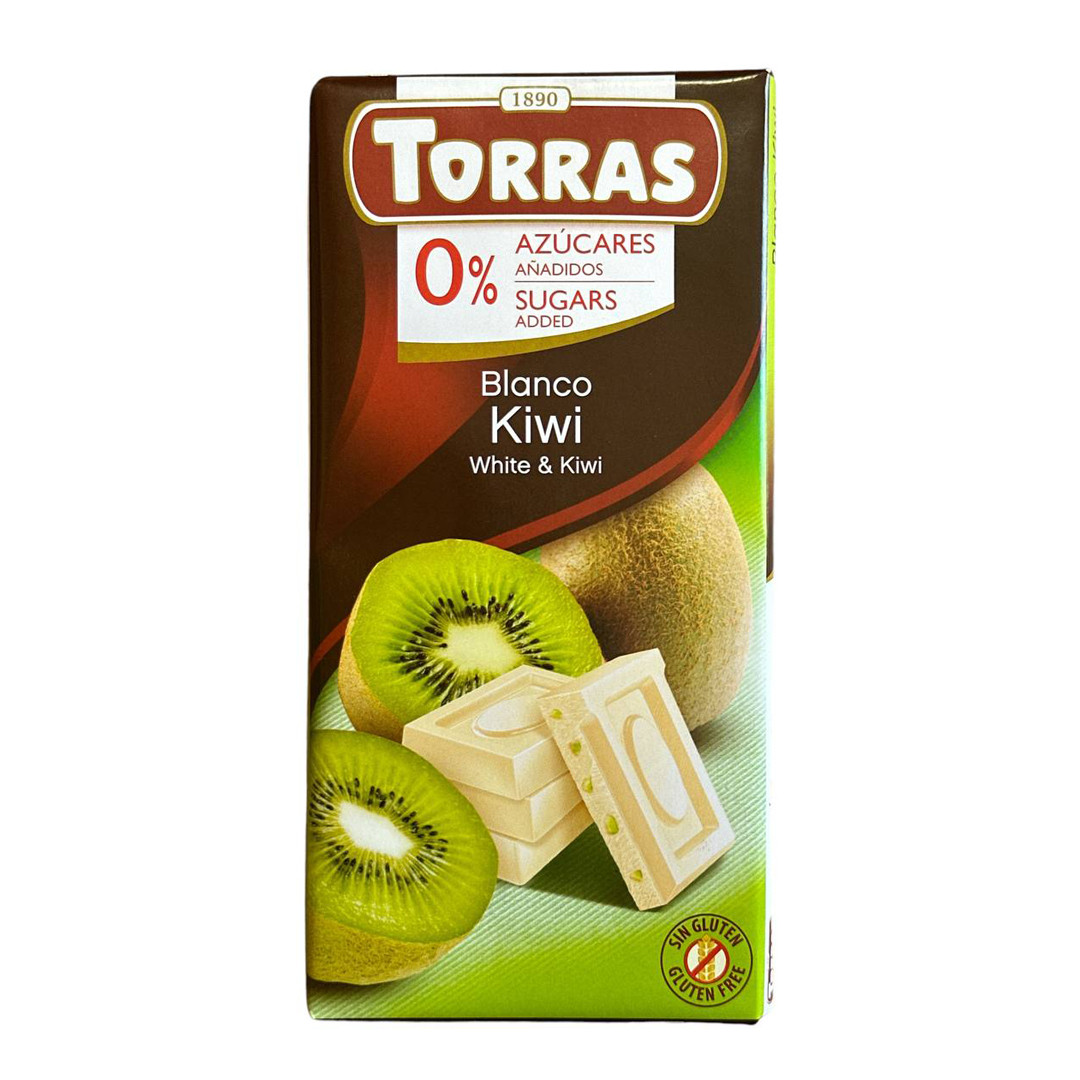 Шоколад Білий без Глютену Torras Blanco White&Kiwi Kivi Chocolate 0%Sugar Торас з плодами Ківі Плитка 75г