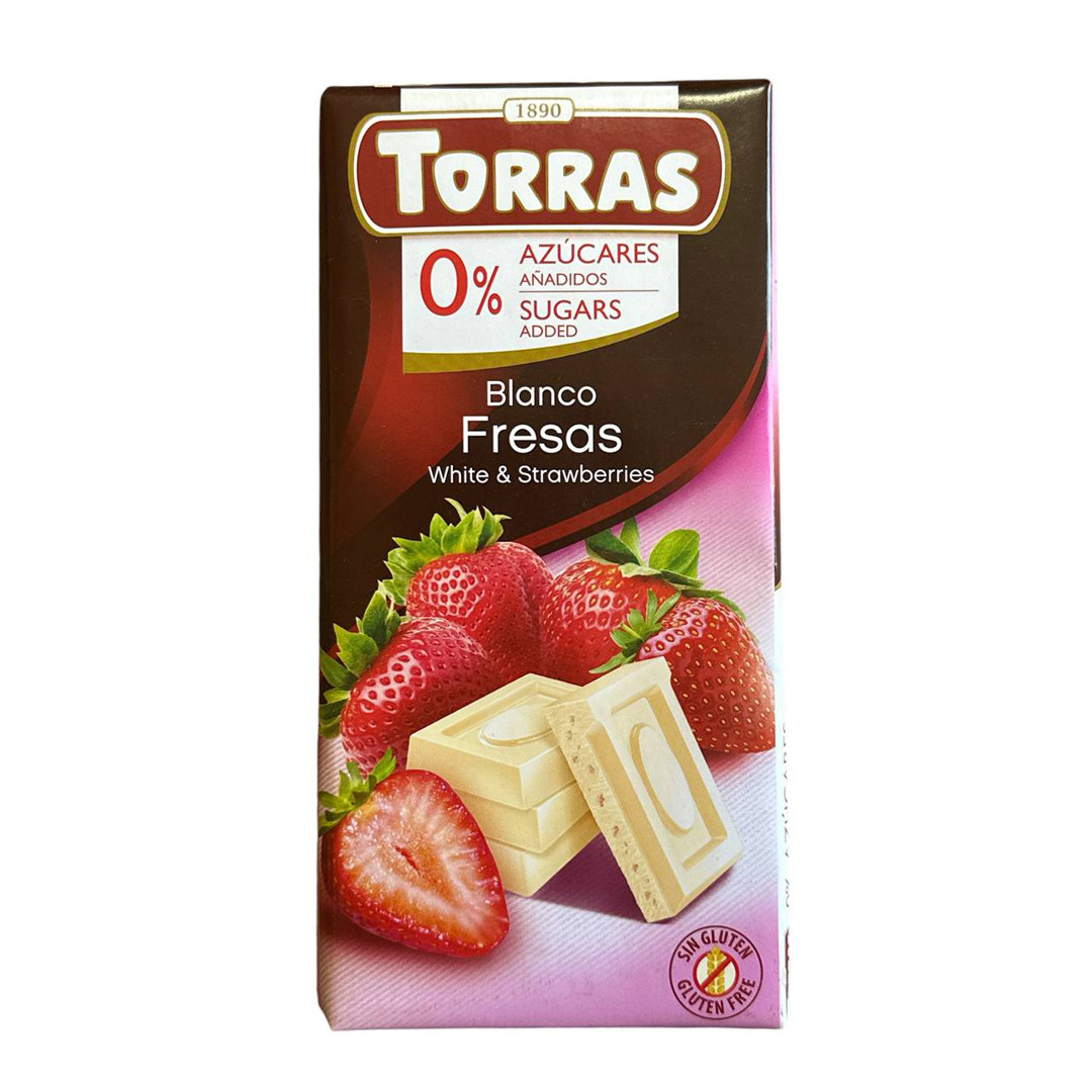 Шоколад Білий без Глютену Torras Blanco White&Fresas Strawberries Chocolate 0%Sugar Торас з Полуницею Плитка 75г
