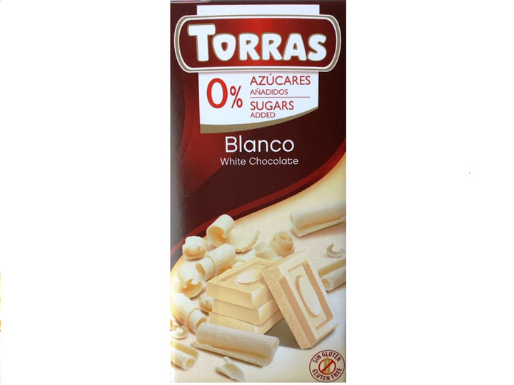 Шоколад Білий без Глютену Torras Blanco White Chocolate 0%Sugar Торас Плитка 75г