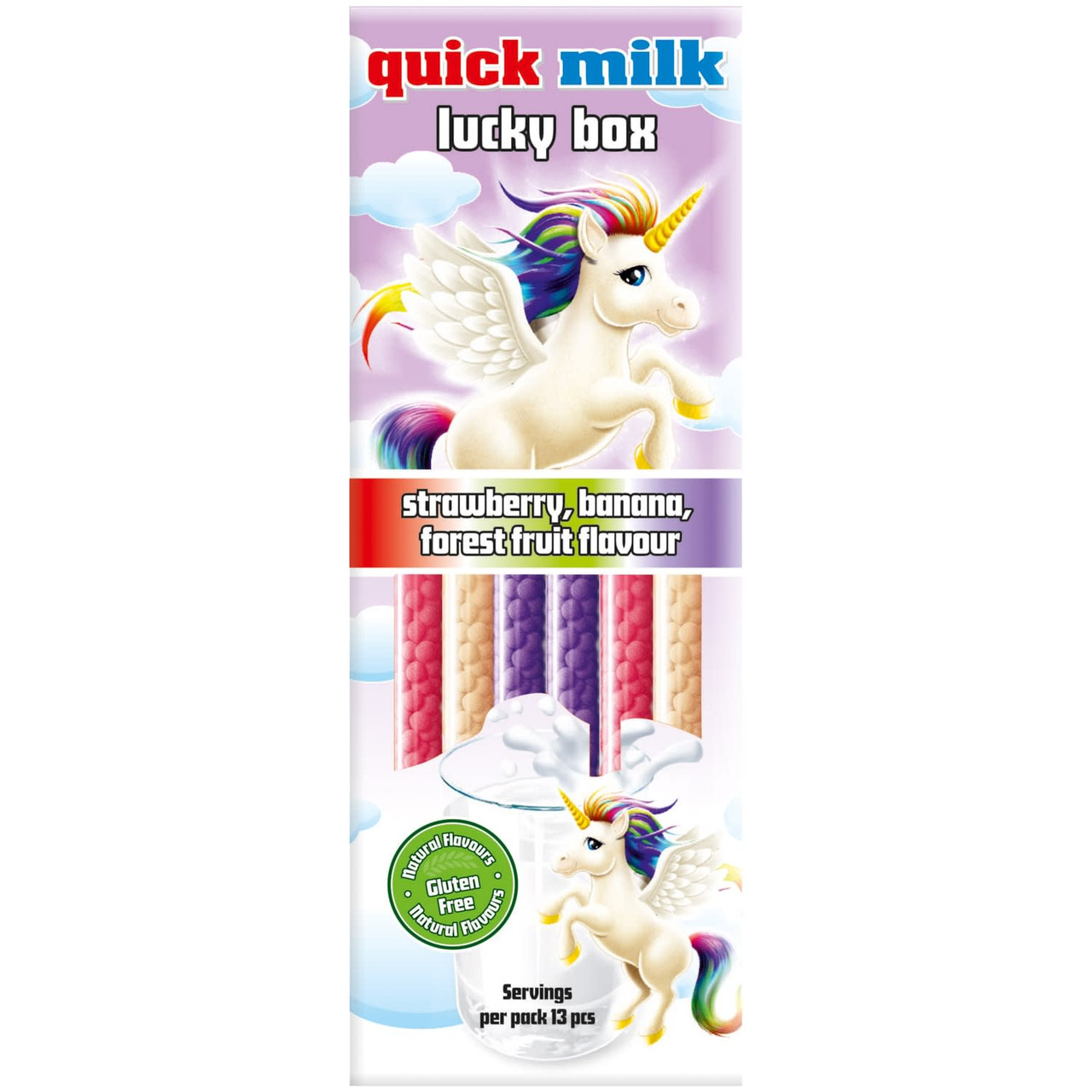 Трубочки для молока Без глютену Felfoldi Quick Milk Lucky Box Mix Фелфолді смаки Полуниця Банан Лісові ягоди 10шт Коробка 60г
