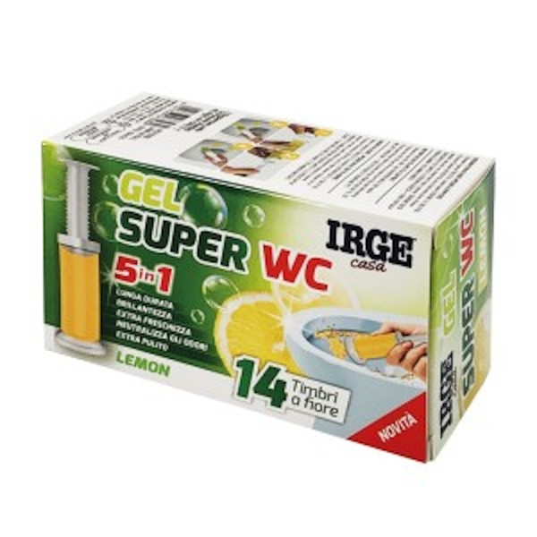 Гелевий Шприц для очищення та свіжості унітазу Irge Super WC Gel Lemon 5in1 Ірге освіжувач для туалету 5в1 14 використань Лемон