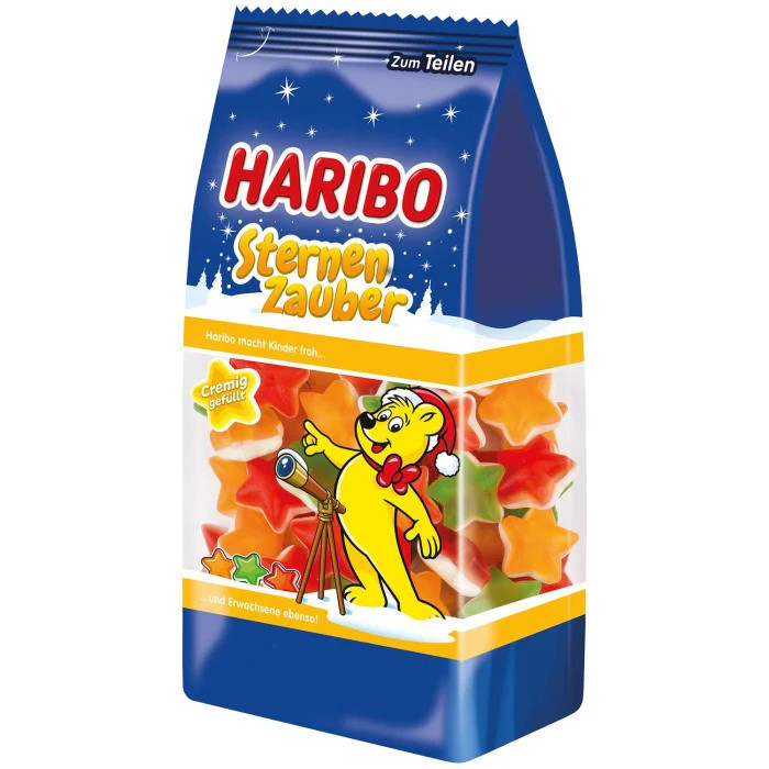 Цукерки желейні Зірочки Haribo Winter Stars Creamy Filling Mix Fruit Харібо Зимові Зірки жувальні Пакет 275г