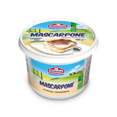 Сир Маскарпоне вершковий Mlekoma Mascarpone Kremowy Smietankowy Млекома десертний кремовий для Тірамісу Контейнер 500г