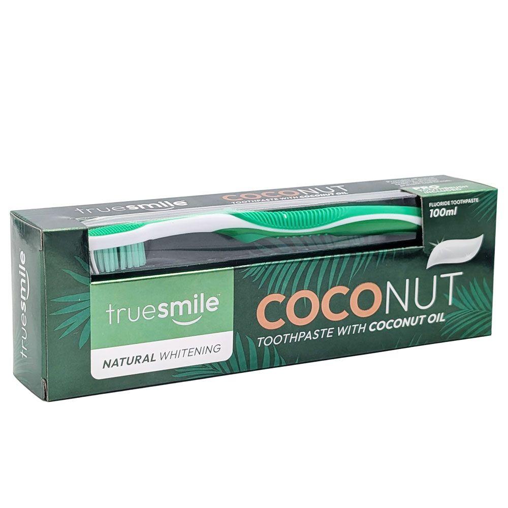 Набір Зубна паста і Щітка для Відбілення TrueSmile Natural Whitening Coconut Oil ТруСмайл з олією Кокоса Зелена 100мл