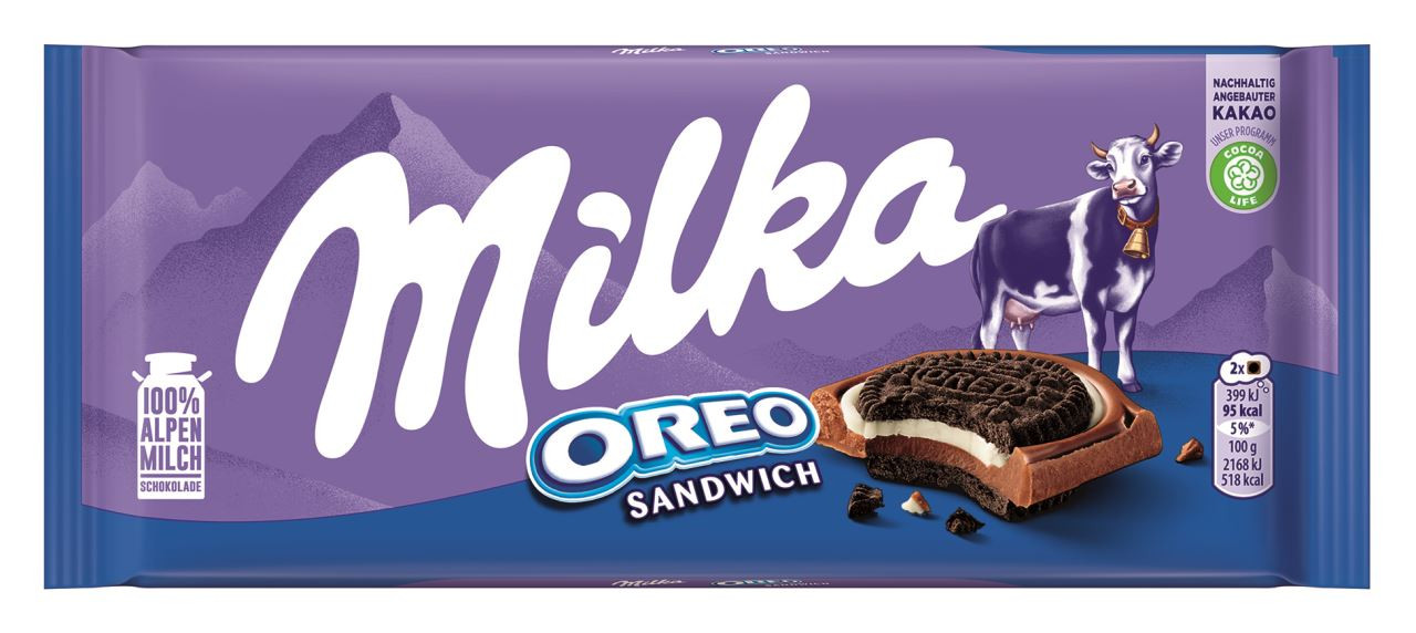 Шоколад плитка Milka Oreo Sandwich Chocolate Мілка сендвіч молочний шоколад з Орео 92г