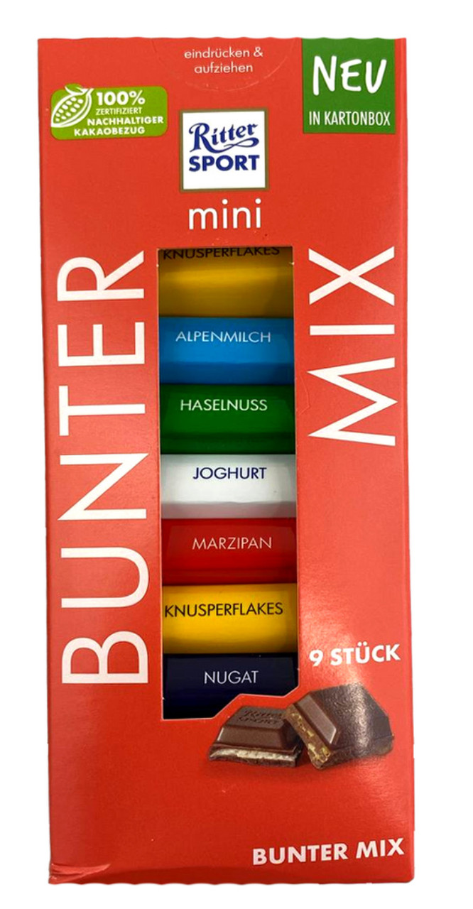 Набір міні шоколадок Ritter Sport Bunter mix Ріттер Спорт Різнобарвний мікс молочний та темний шоколад 9шт 133г