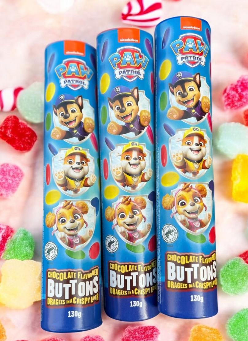 Драже шоколадне Щенячий Патруль Nickelodeon Paw Patrol Buttons Dragees Chocolate Фруктові з різнобарвним покриттям Тубус 130г