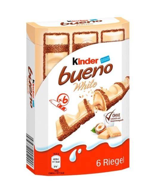 Шоколадно-вафельні батончики Kinder Bueno White Haselnuss Кіндер з білого шоколаду з молочним кремом 6шт коробка 129г