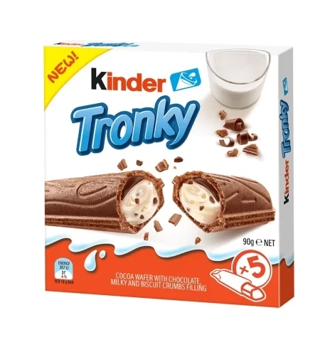 Шоколадні батончики Kinder Tronky Кіндер Тронкі з шматочками печива та молочним кремом 5шт коробка 90г