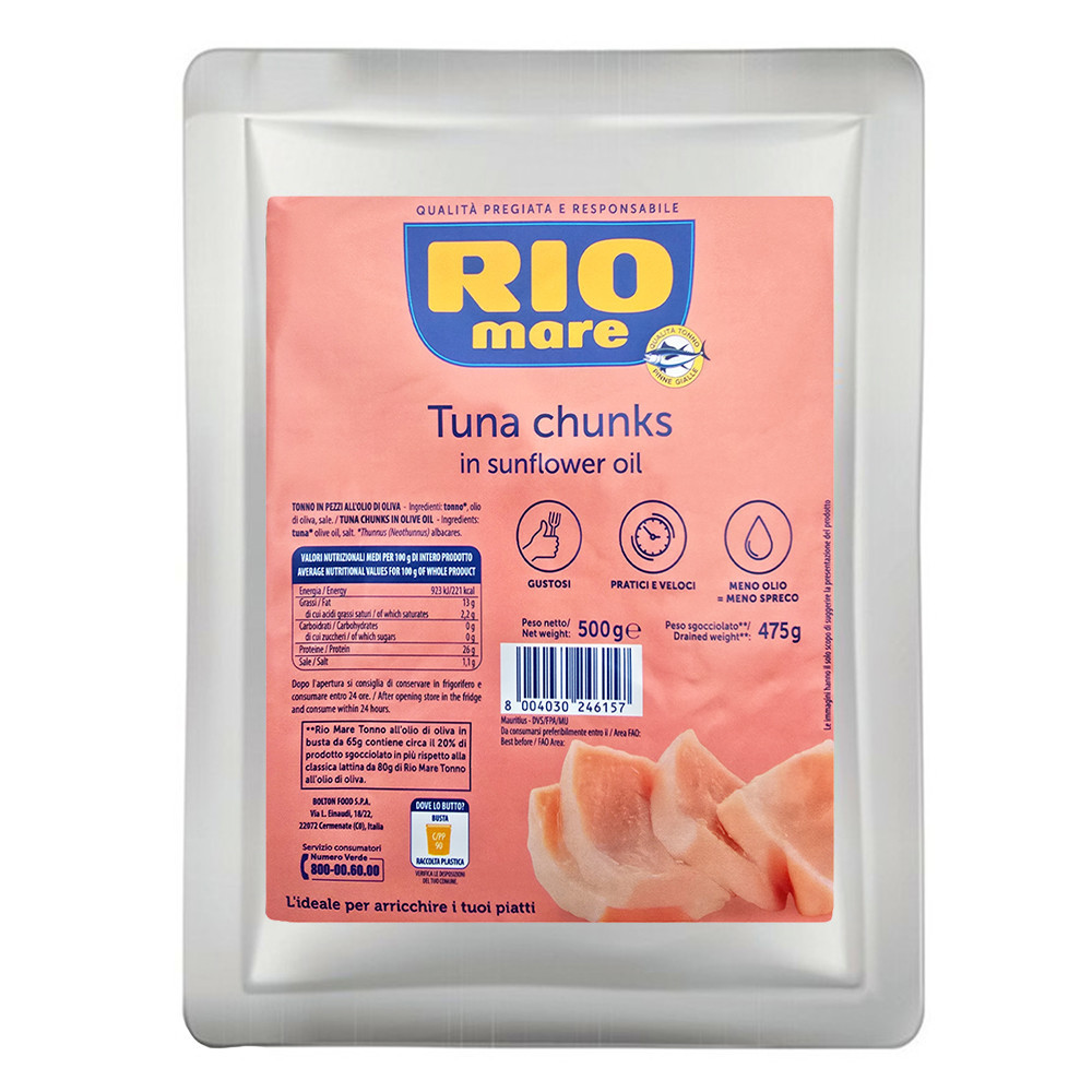 Тунець шматочками Rio Mare Tuna chunks en aceite de Girasol Ріо Маре в соняшниковій олії Бігпак 500г